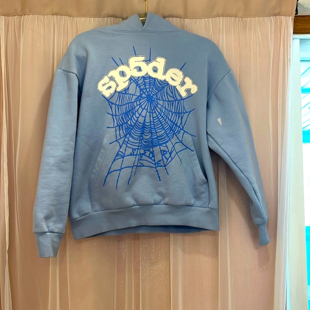 sp5der hoodie size small light blue color